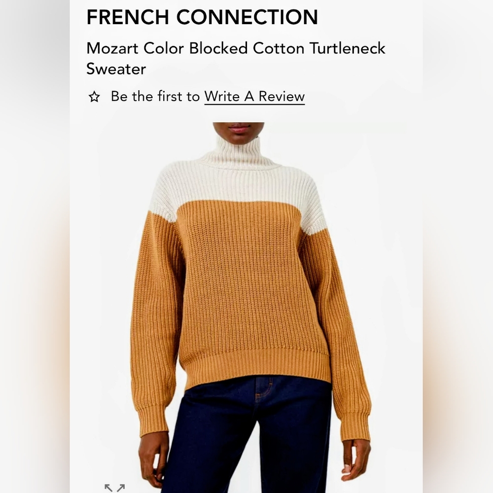 French Connection Women's Color Blocked Turtleneck Sweater - Tan and Cream